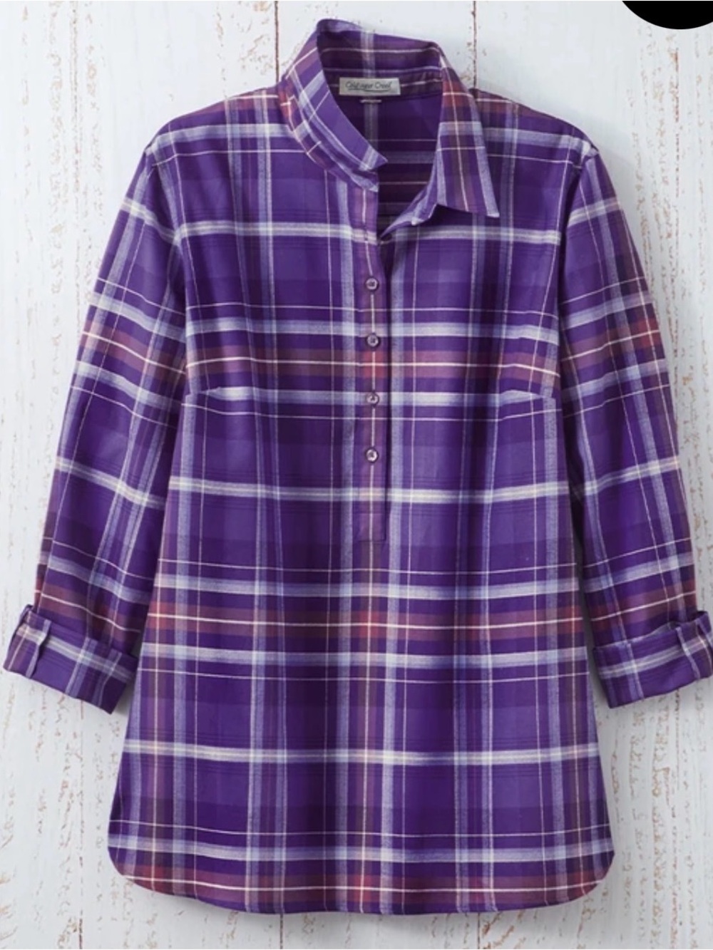 Coldwater Creek Magical Celebration Flannel Tunic Amethyst Plaid SZ PL NWO